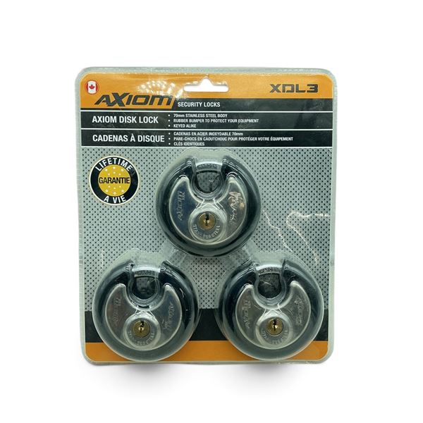 Axiom XDL3 Disk Locks, 3 Pack, New