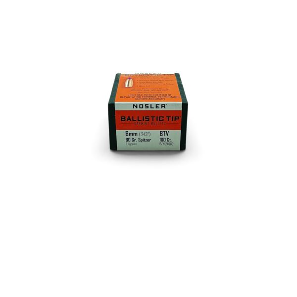 Nosler Ballistic Tip  6mm (.243") 80 Grain BTV Projectiles, 100 QTY