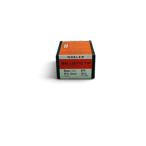 Nosler Ballistic Tip 6mm (.243") 80 Grain Projectiles, 100 QTY