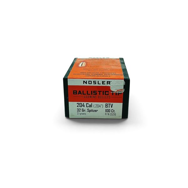 Nosler Ballistic Tip 204 Cal (.204") 32 Grain BTV Projectiles, 100 QTY