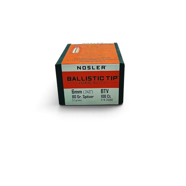 Nosler Ballistic Tip 6mm (.243") 80 Grain Projectiles, 100 QTY