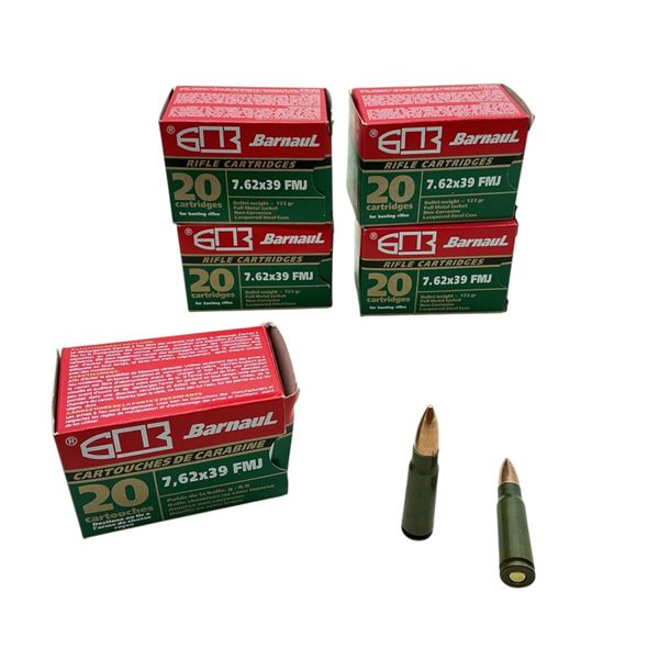 Bernaul 7.62x39, 123 Grain FMJ Ammunition, 100 Rounds