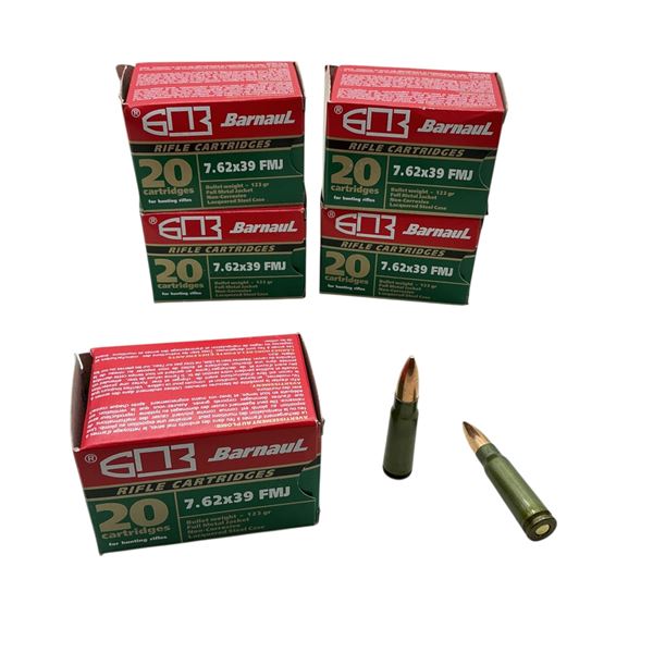 Bernaul 7.62x39, 123 Grain FMJ Ammunition, 100 Rounds