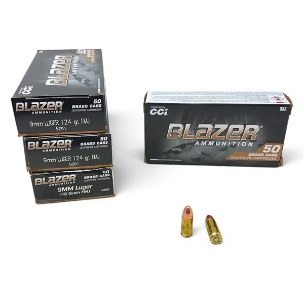 Assorted CCI Blazer 9mm FMJ Ammunition, 200 Rounds