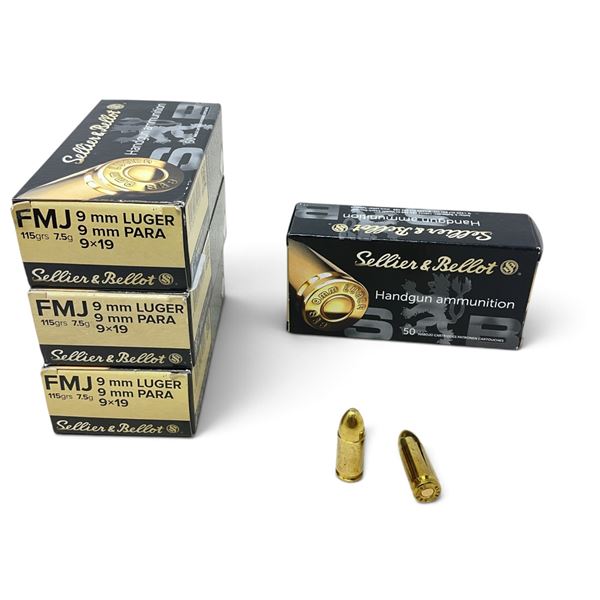 Sellier and Bellot 9mm, 115 Grain FMJ Ammunition, 200 Rounds