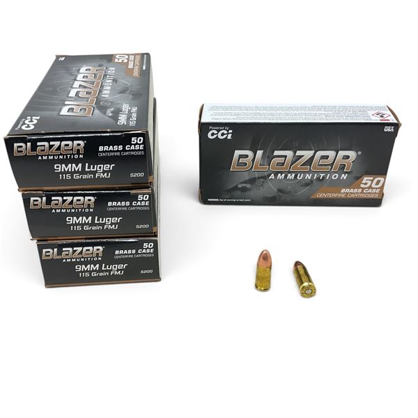 Assorted CCI Blazer 9mm FMJ Ammunition, 200 Rounds