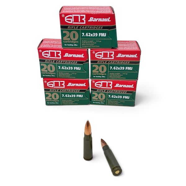 Barnaul 7.62x39 123 Grain FMJ Ammunition, 100 Rounds