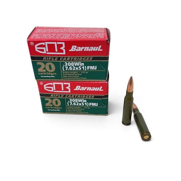 Barnaul 308 Win, 145 Grain FMJ Ammunition, Approximately 40 Rounds