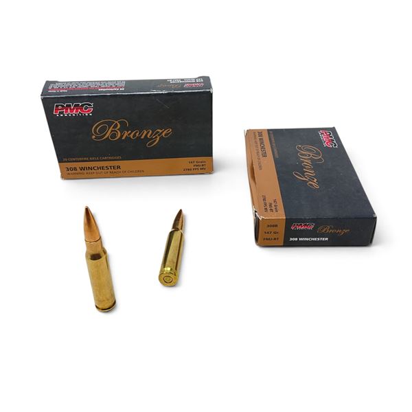 PMC Bronze 308 Win, 147 Grain FMJ-BT Ammunition, 40 Rounds