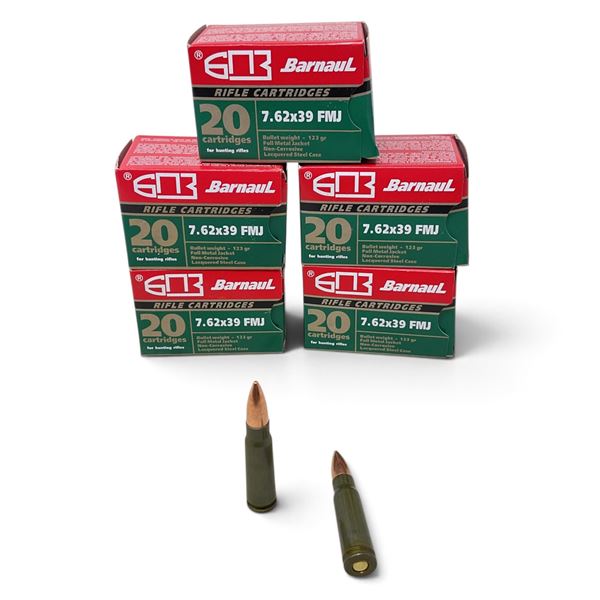 Barnaul 7.62x39 123 Grain FMJ Ammunition, 100 Rounds