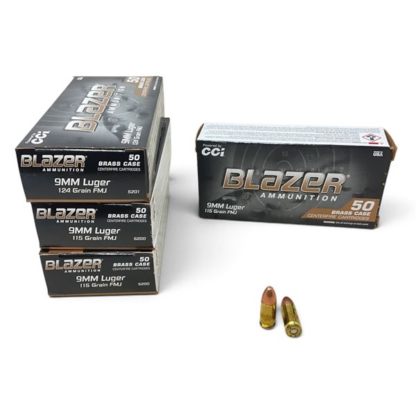 Assorted CCI Blazer, 9mm FMJ Ammunition, 200 Rounds