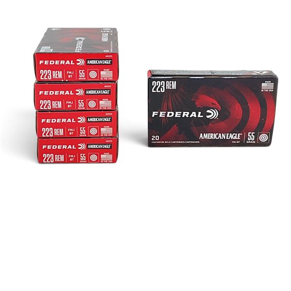 Federal American Eagle 223 Rem 55 Grain FMJ-BT Ammunition, 100 Rounds