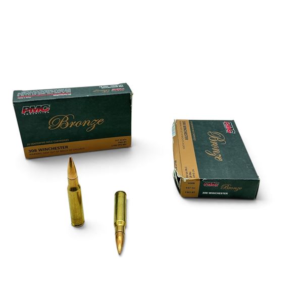 PMC Bronze 308 Win, 147 Grain FMJ-BT Ammunition, 40 Rounds