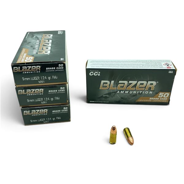 CCI Blazer 9mm, 124 Grain FMJ Ammunition, 200 Rounds