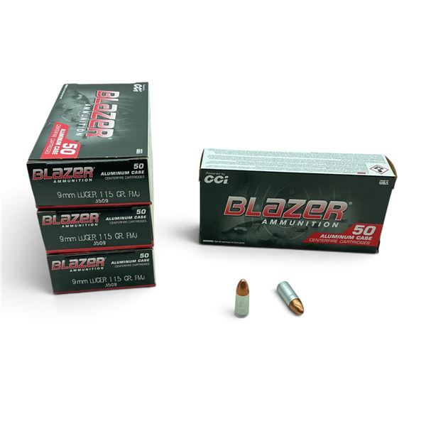 CCI Blazer 9mm, 115 Grain FMJ Ammunition, 200 Rounds