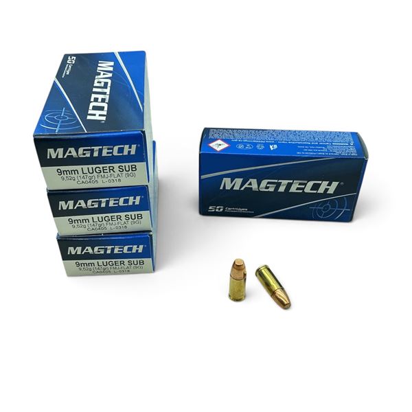 Magtech 9mm, 147 Grain Subsonic  FMJ-FLAT Ammunition, 200 Rounds