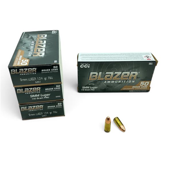 Assorted CCI Blazer 9mm, FMJ Ammunition, 200 Rounds