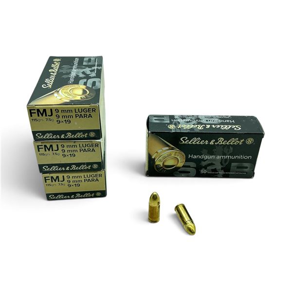 Sellier and Bellot 9mm, 115 Grain FMJ Ammunition, 181 Rounds