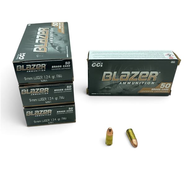 CCI Blazer 9mm, 124 Grain FMJ Ammunition, 200 Rounds