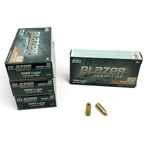Assorted CCI Blazer 9mm, FMJ Ammunition, 200 Rounds