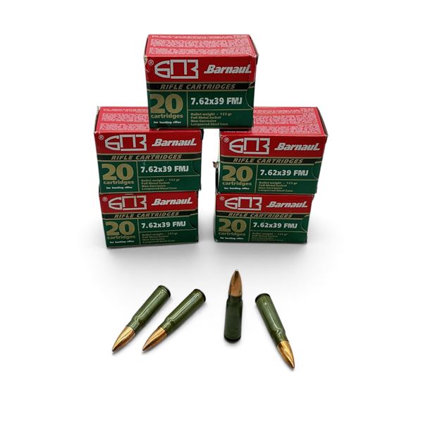 Barnaul 7.62x39, 123 Grain FMJ Ammunition, 104 Rounds