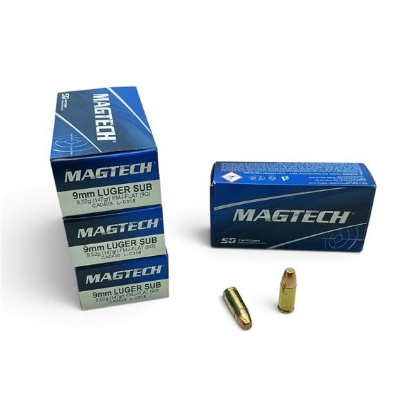 Magtech 9mm 147 Grain Subsonic FMJ-FLAT Ammunition, 200 Rounds