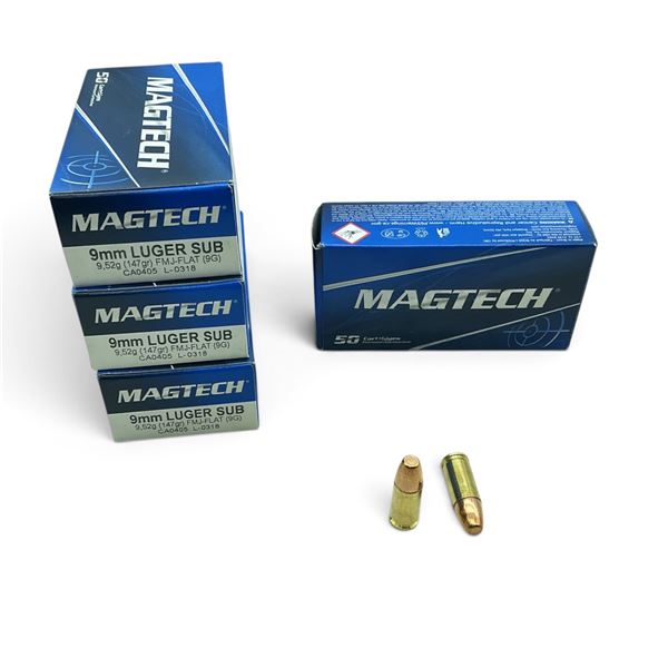 Magtech 9mm, 147 Grain Subsonic GMJ-FLAT Ammunition, 200 Rounds