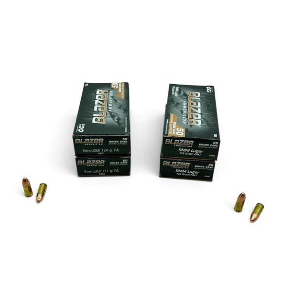 Assorted CCI Blazer 9mm, FMJ Ammunition, 200 Rounds
