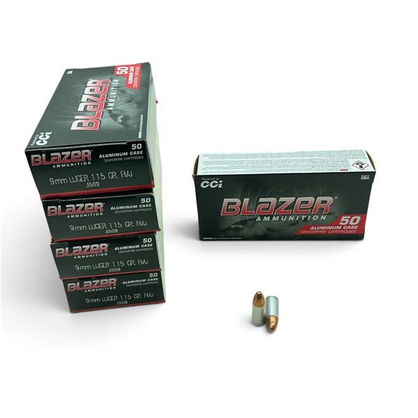 CCI Blazer, 9mm 115 Grain FMJ Ammunition, 220 Rounds