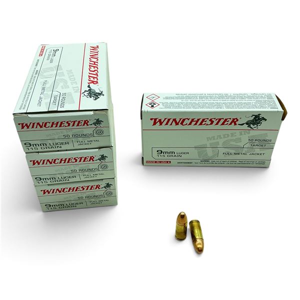Winchester 9mm 115 Grain FMJ Ammunition, 185 Rounds