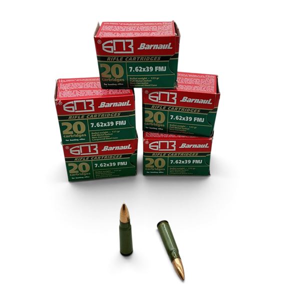 Barnaul 7.62x39, 123 Grain FMJ Ammunition, 100 Rounds