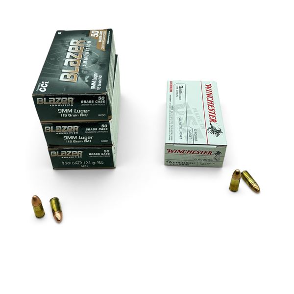 Assorted 9mm FMJ Ammunition, 200 Rounds