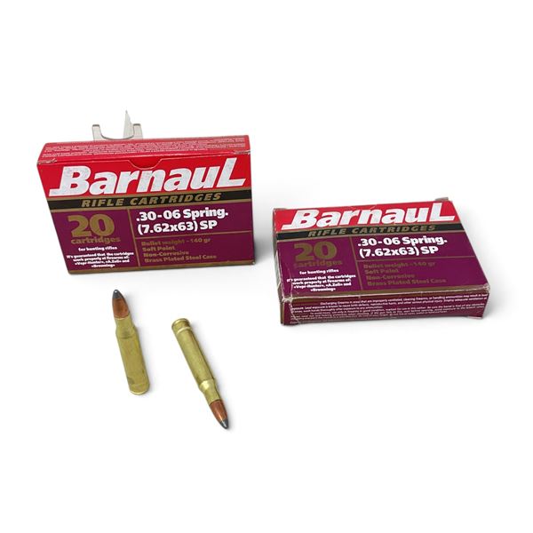Barnaul 30-06 Spring 140 Grain SP Ammunition, 30 Rounds with 3 casings