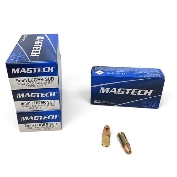 Magtech 9mm, 147 Grain Subsonic FMJ-FLAT Ammunition, 200 Rounds