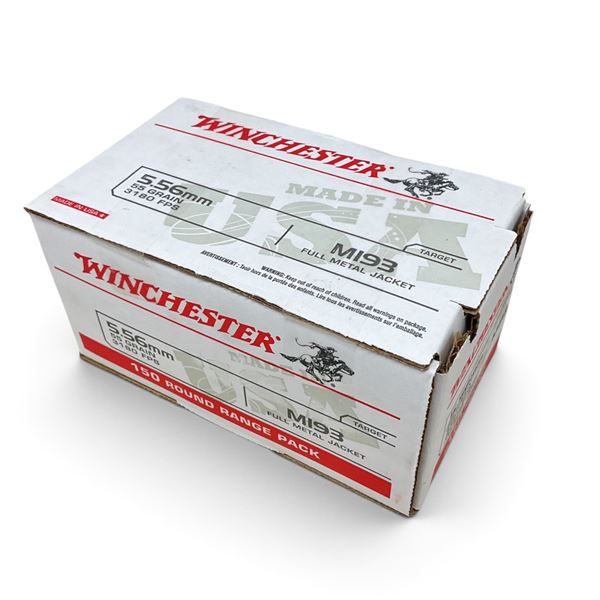 Winchester 5.56mm M193, 55 Grain FMJ Ammunition, 150 Rounds