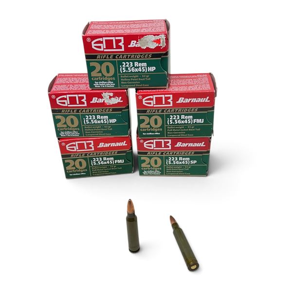 Assorted Barnaul 223 Rem Ammunition, 100 Rounds