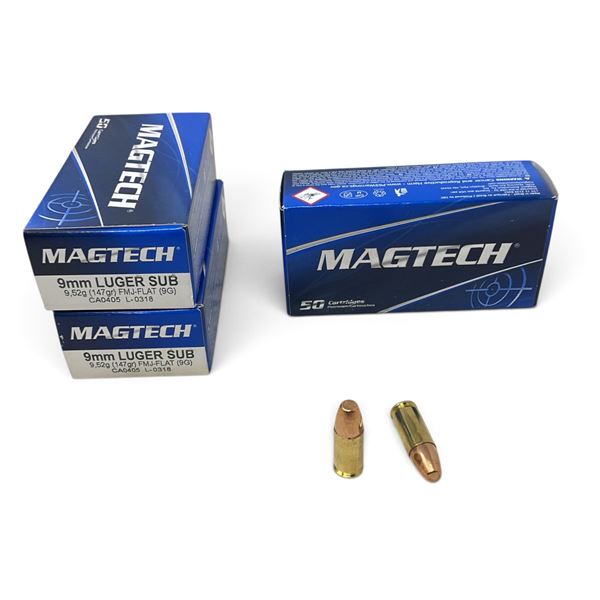 Magtech 9mm, 147 Grain Subsonic FMJ-FLAT Ammunition, 150 Rounds