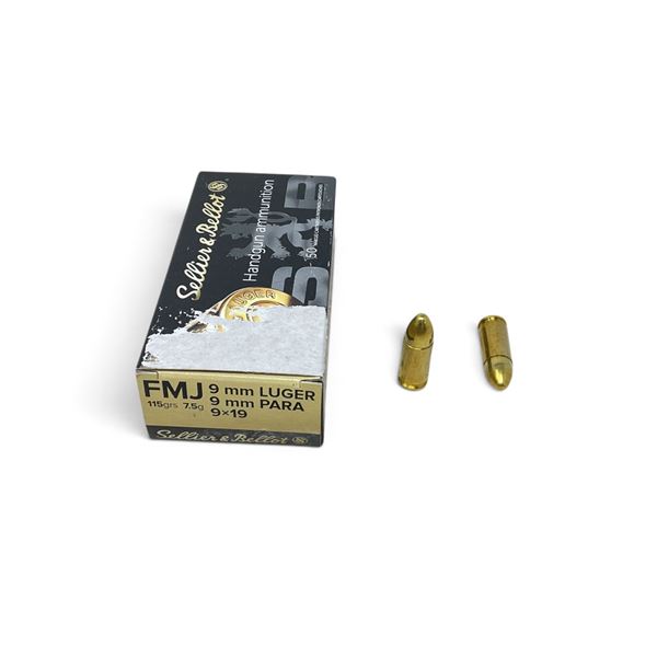 Sellier and Bellot 9mm, 115 Grain FMJ Ammunition, 50 Rounds