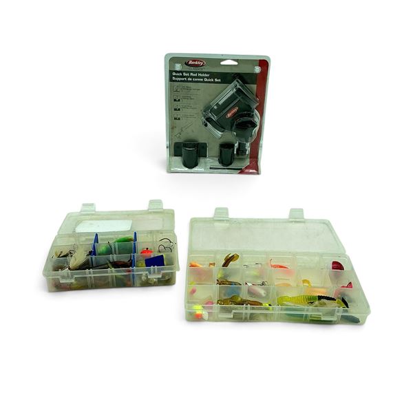 Berkley Classics Quick Set Rod Holder, Small Tackle Boxes Filled with Lures, Weights, etc