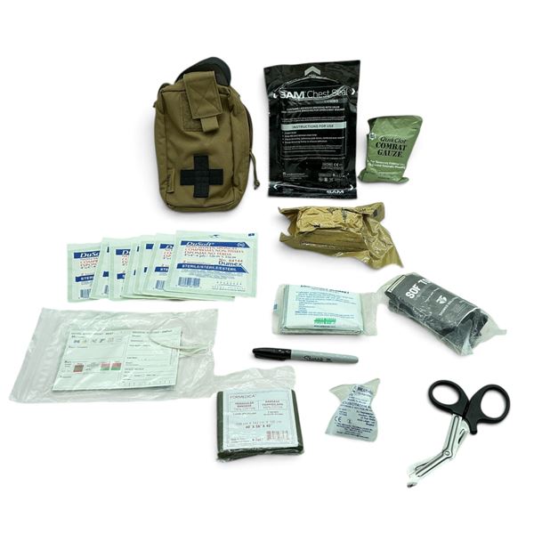 First Aid Kit, Including Resuscitation Aid, Tourniquet, Chest Seal, Gauze, Bandages, Blanket