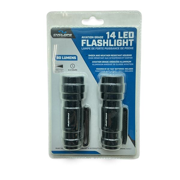 Cyclops Aviation Grade 14 LED, 80 Lumens Flashlight, 2 Pack, New