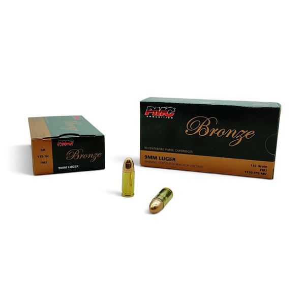 PMC Bronze 9mm Luger 115 Grain FMJ Ammunition, 100 Rounds