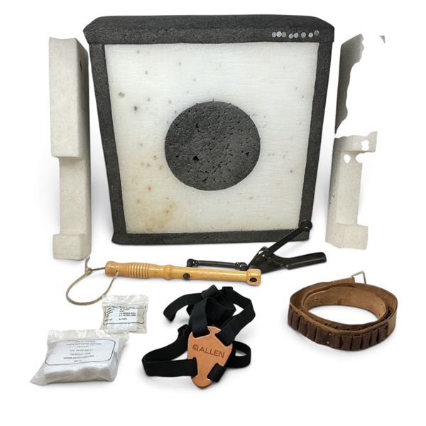 Vintage Clay Thrower, Patches, Harness, Ammo Belt, Up To Approx 42", Foam Archery Target