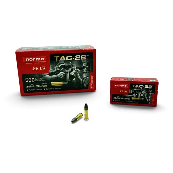 Norma Tac-22 22 LR 40 Grain LRN Ammunition, 500 Rounds