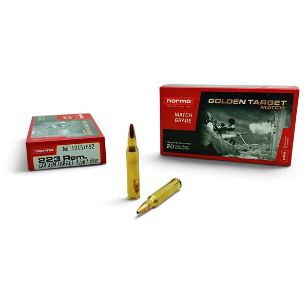 Norma Golden Target 223 Remington 69 Grain BTHP Ammunition, 40 Rounds
