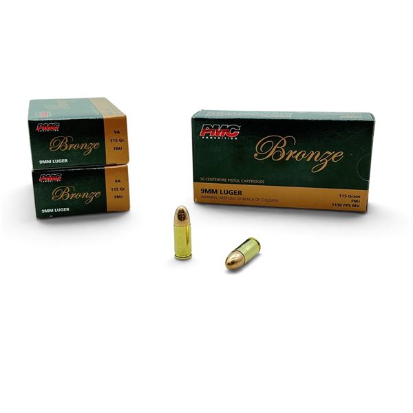 PMC Bronze 9mm Luger 115 Grain FMJ Ammunition, 150 Rounds