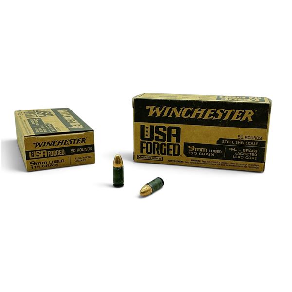 Winchester USA Forged 9mm Luger 115 Grain FMJ Ammunition, 100 Rounds