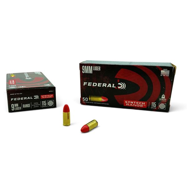 Federal Synthetic Range 9mm Luger 115 Grain TSJ Ammunition, 100 Rounds