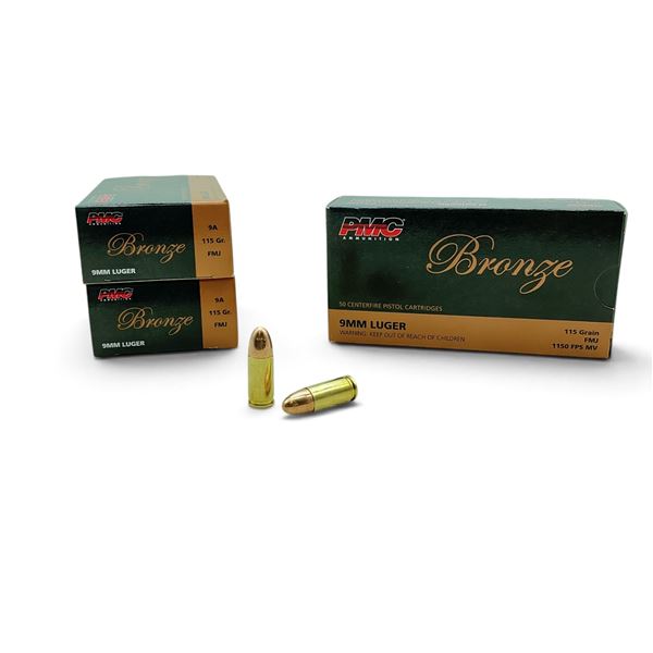 PMC Bronze 9mm Luger 115 Grain FMJ Ammunition, 150 Rounds