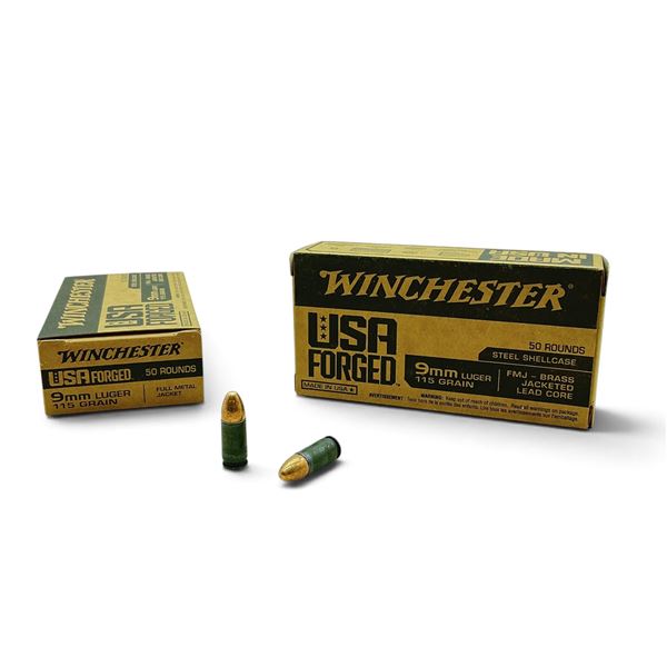 Winchester USA Forged 9mm Luger 115 Grain FMJ Ammunition, 100 Rounds